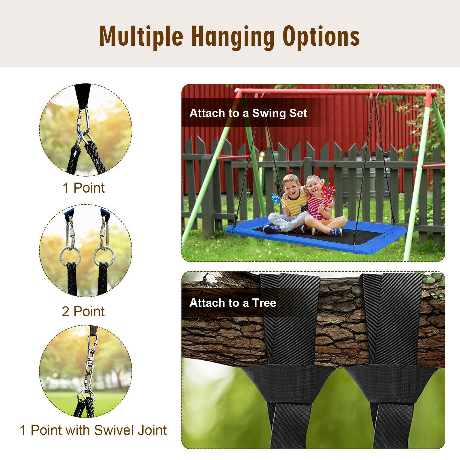 60 Inch Platform Tree Swing Outdoor with 2 Hanging Straps, Blue Swing & Playsets at Gallery Canada