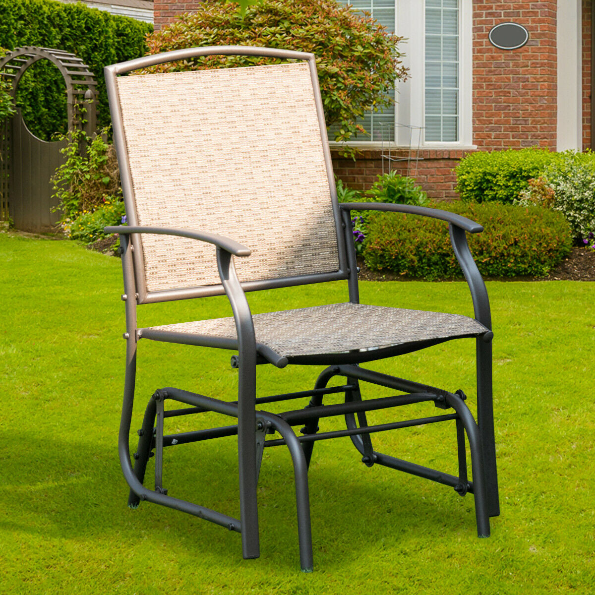 Steel Frame Garden Swing Single Glider Chair Rocking Seating, Brown Patio Rocking Chairs & Gliders at Gallery Canada