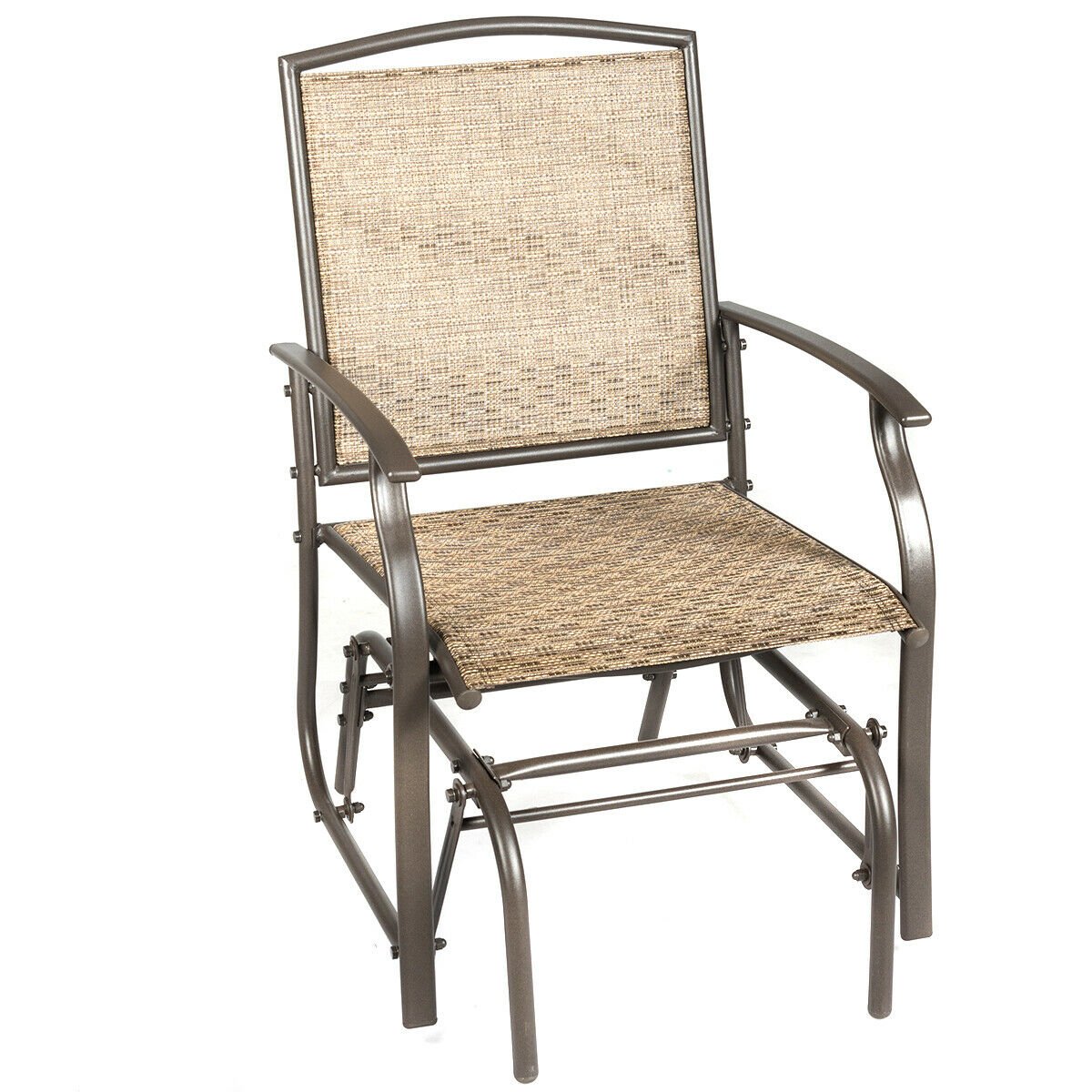 Steel Frame Garden Swing Single Glider Chair Rocking Seating, Brown - Gallery Canada