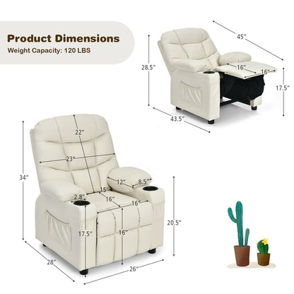 Kids Recliner Chair with Cup Holder and Footrest for Children, Beige - Gallery Canada