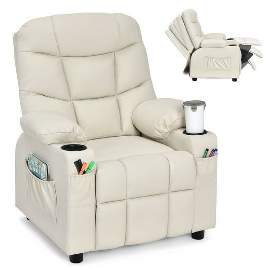 Kids Recliner Chair with Cup Holder and Footrest for Children, Beige at Gallery Canada