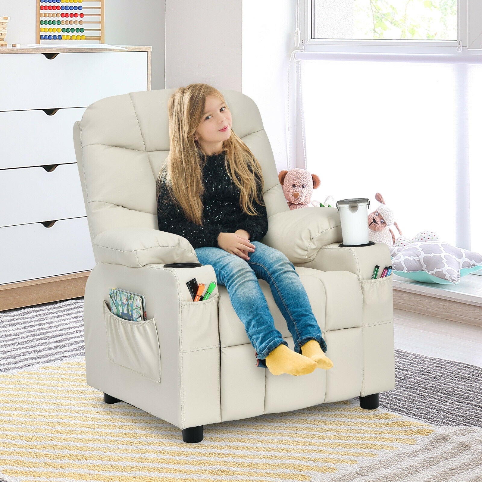 Kids Recliner Chair With Cup Holder, Footrest, Beige Kids Chairs & Seating at Gallery Canada