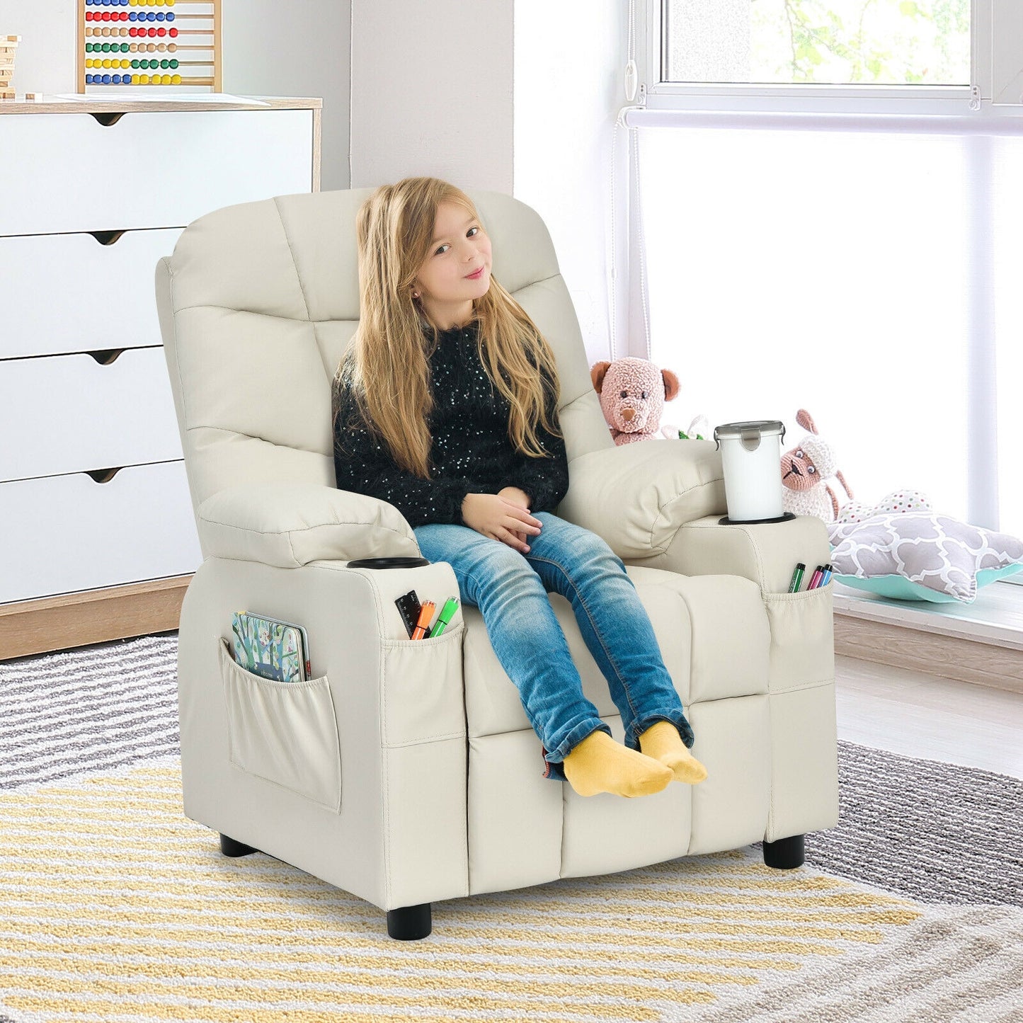 Kids Recliner Chair With Cup Holder, Footrest, Beige Kids Chairs & Seating at Gallery Canada