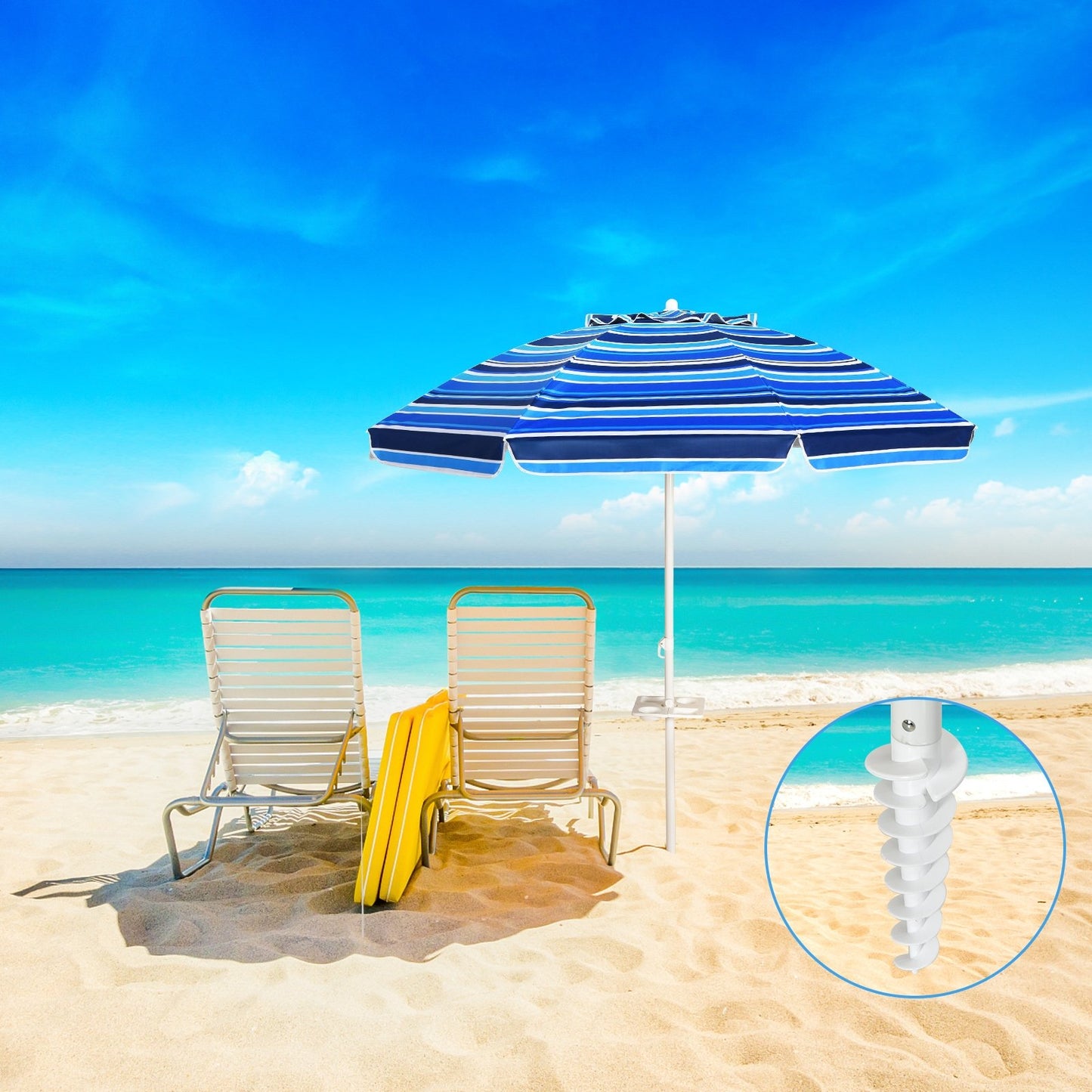 7.2 Feet Portable Outdoor Beach Umbrella with Sand Anchor and Tilt Mechanism for  Poolside and Garden, Navy