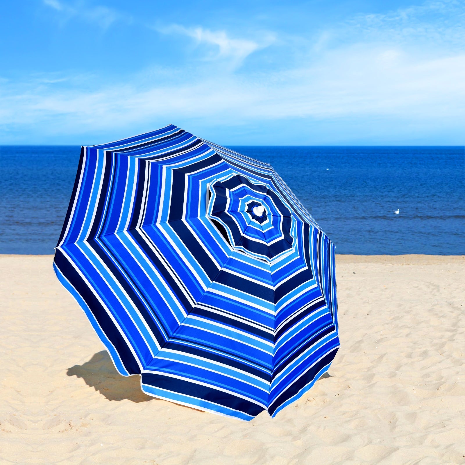 7.2 Feet Portable Outdoor Beach Umbrella with Sand Anchor and Tilt Mechanism for Poolside and Garden, Navy Outdoor Umbrellas at Gallery Canada
