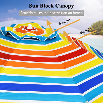 7.2 Feet Portable Outdoor Beach Umbrella with Sand Anchor and Tilt Mechanism for  Poolside and Garden, Multicolor at Gallery Canada