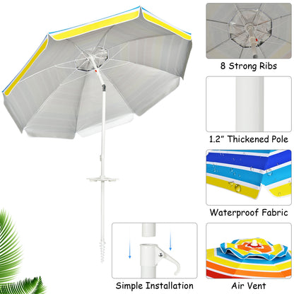 7.2 Feet Portable Beach Umbrella, Sand Anchor, Tilt Mechanism, Multicolor Outdoor Umbrellas at Gallery Canada