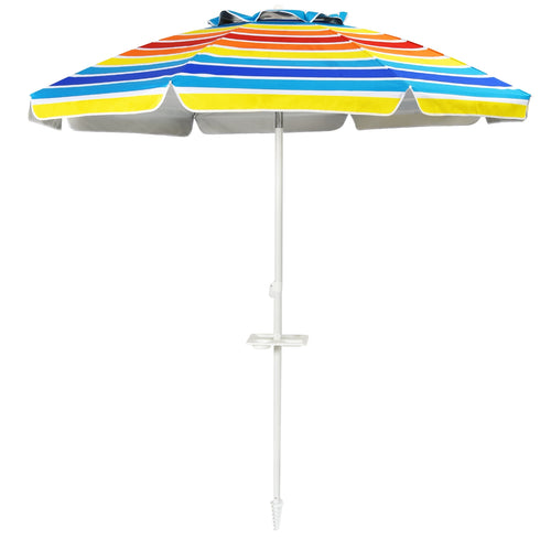 7.2 Feet Portable Beach Umbrella, Sand Anchor, Tilt Mechanism, Multicolor