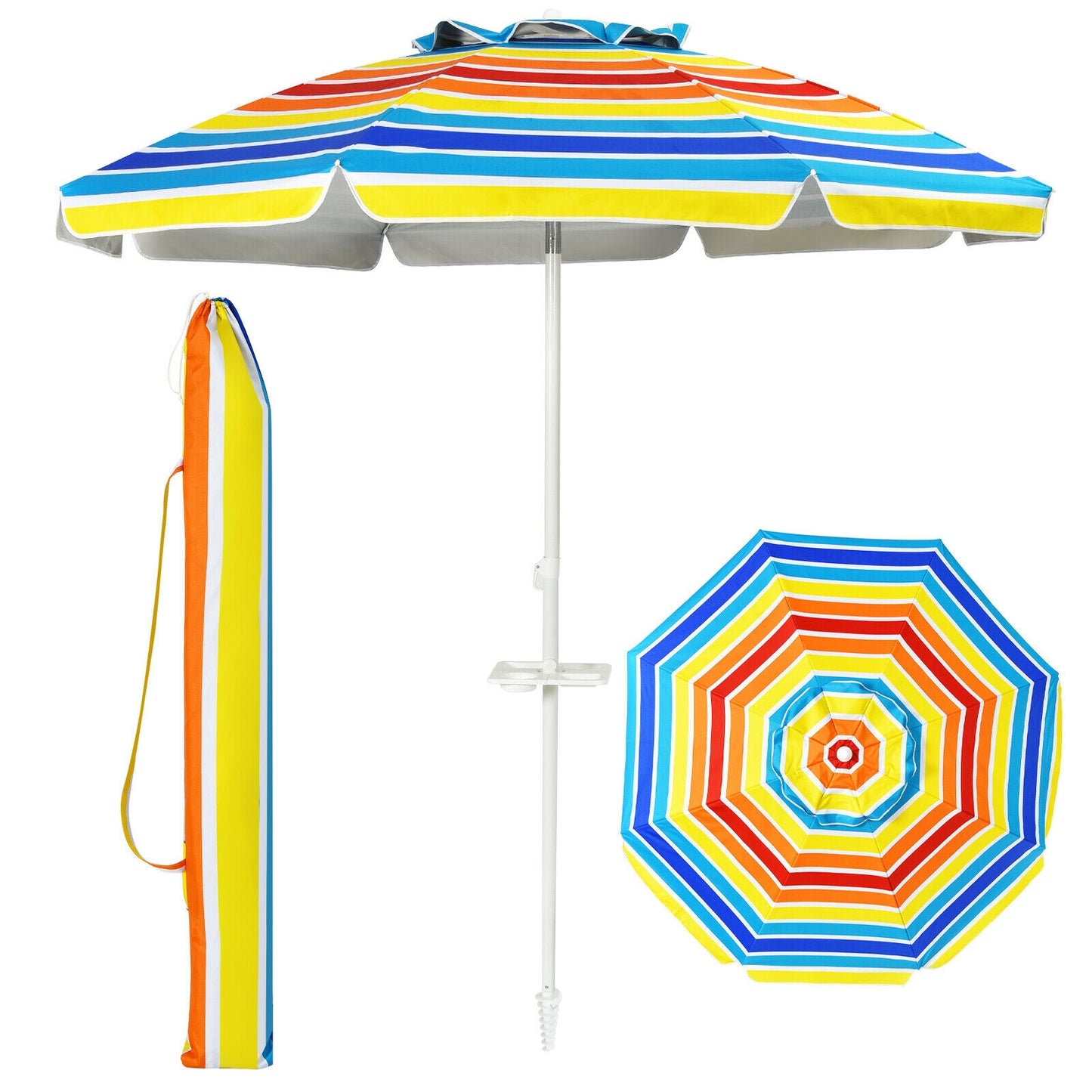 7.2 Feet Portable Beach Umbrella, Sand Anchor, Tilt Mechanism, Multicolor Outdoor Umbrellas at Gallery Canada