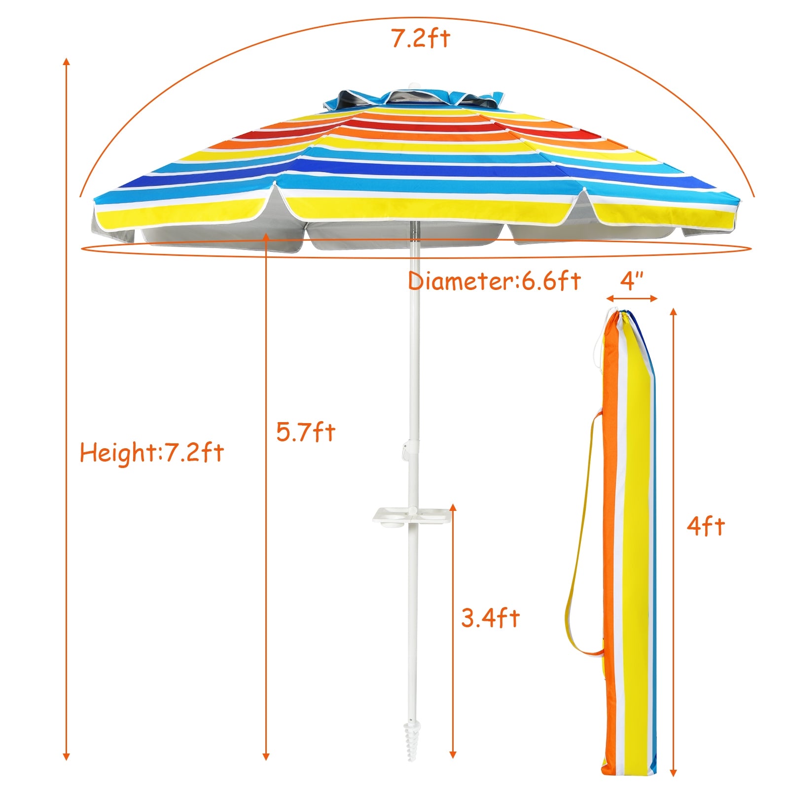 7.2 Feet Portable Beach Umbrella, Sand Anchor, Tilt Mechanism, Multicolor Outdoor Umbrellas at Gallery Canada