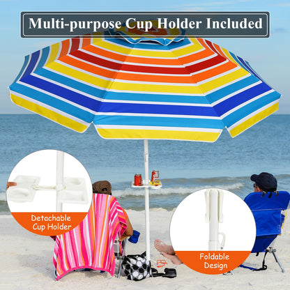 7.2 Feet Portable Beach Umbrella, Sand Anchor, Tilt Mechanism, Multicolor Outdoor Umbrellas at Gallery Canada
