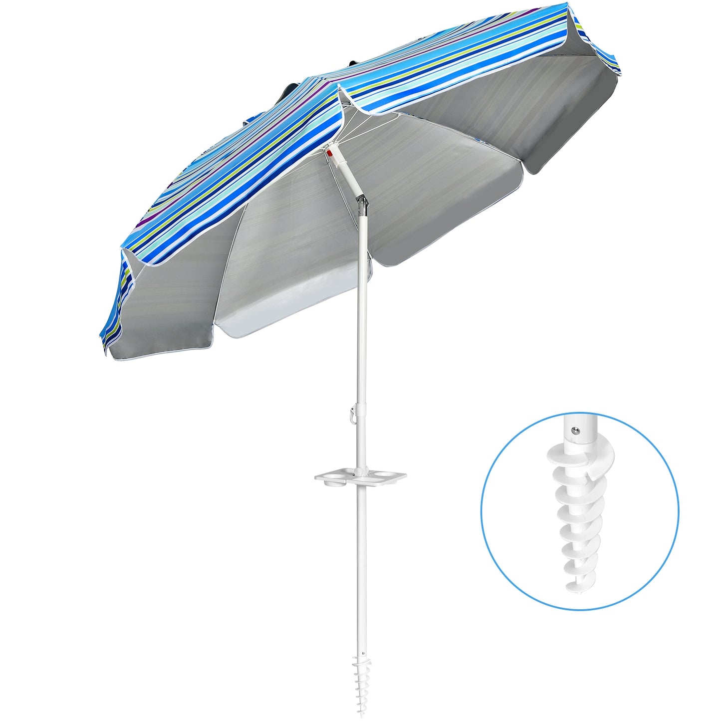 7.2 Feet Portable Outdoor Beach Umbrella with Sand Anchor and Tilt Mechanism, Blue Outdoor Umbrellas at Gallery Canada