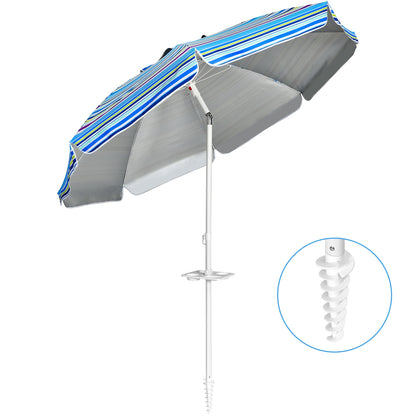 7.2 Feet Portable Outdoor Beach Umbrella with Sand Anchor and Tilt Mechanism, Blue Outdoor Umbrellas at Gallery Canada