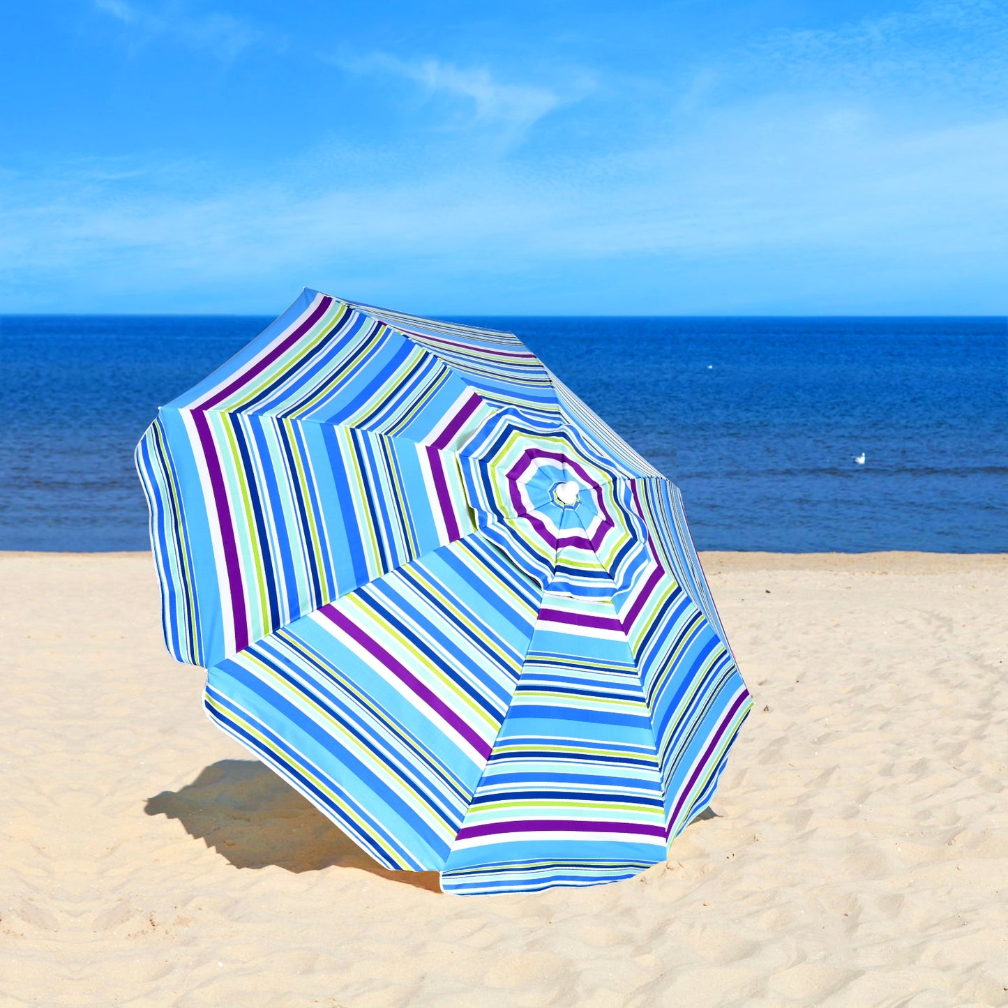 7.2 Feet Portable Outdoor Beach Umbrella with Sand Anchor and Tilt Mechanism, Blue Outdoor Umbrellas at Gallery Canada