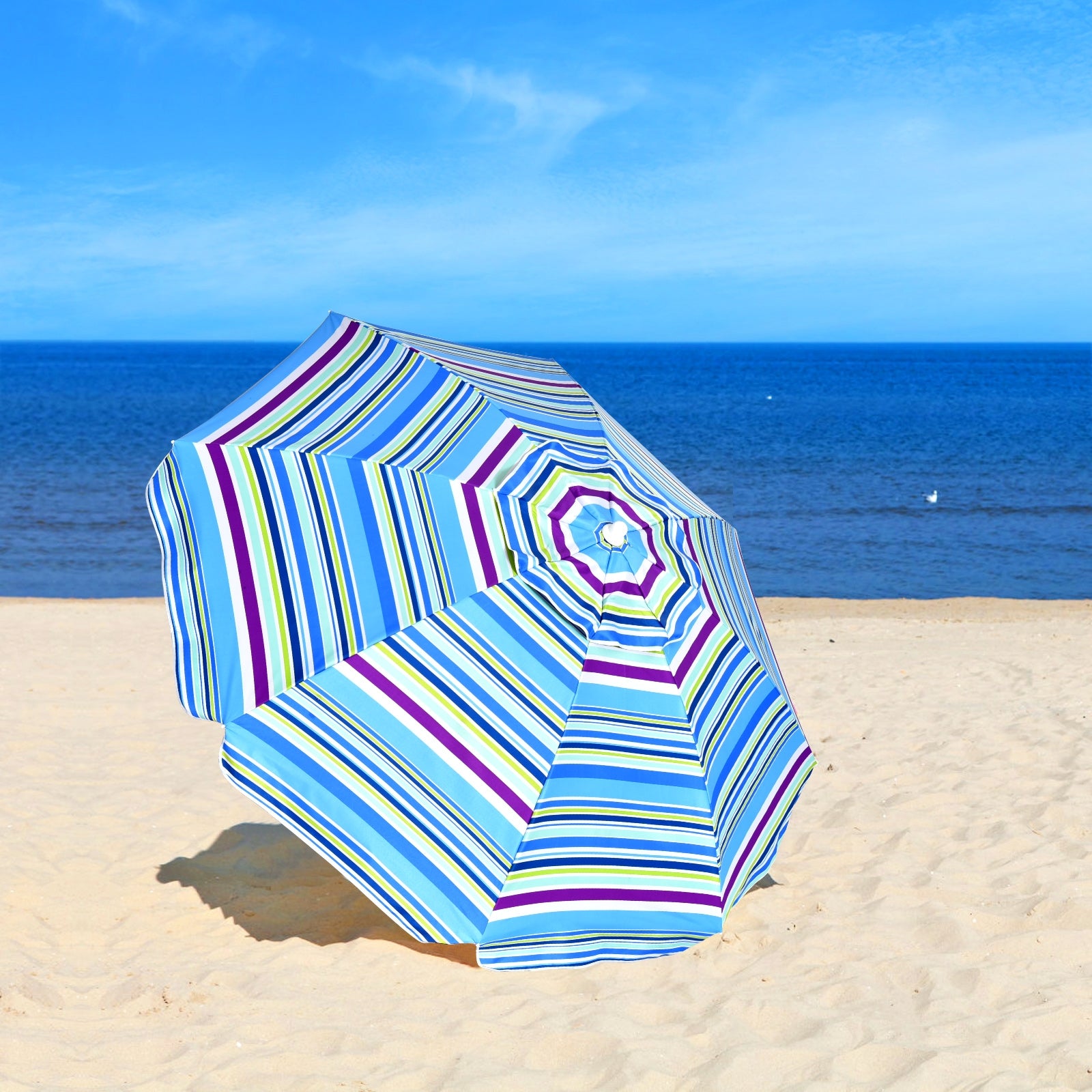 7.2 Feet Portable Outdoor Beach Umbrella with Sand Anchor and Tilt Mechanism, Blue Outdoor Umbrellas at Gallery Canada
