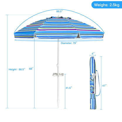 7.2 Feet Portable Outdoor Beach Umbrella with Sand Anchor and Tilt Mechanism, Blue Outdoor Umbrellas at Gallery Canada