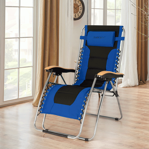 Oversize Folding Adjustable Padded Zero Gravity Lounge Chair, Blue