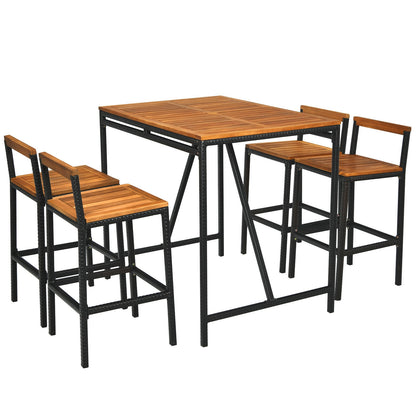 5 Piece Acacia Wood PE Rattan Bar Set, Brown