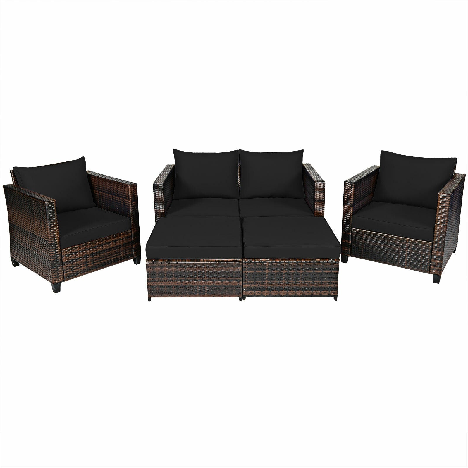 5 Piece Patio Cushioned Rattan Furniture Set, Black Outdoor Sectionals Black at Gallery Canada