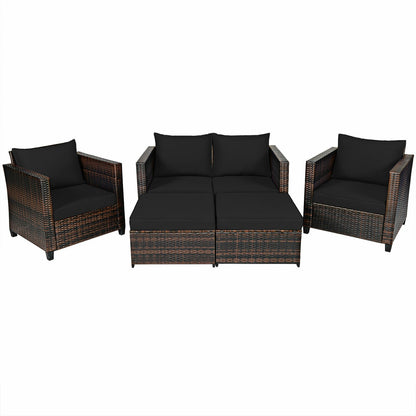 5 Piece Patio Cushioned Rattan Furniture Set, Black Outdoor Sectionals Black at Gallery Canada