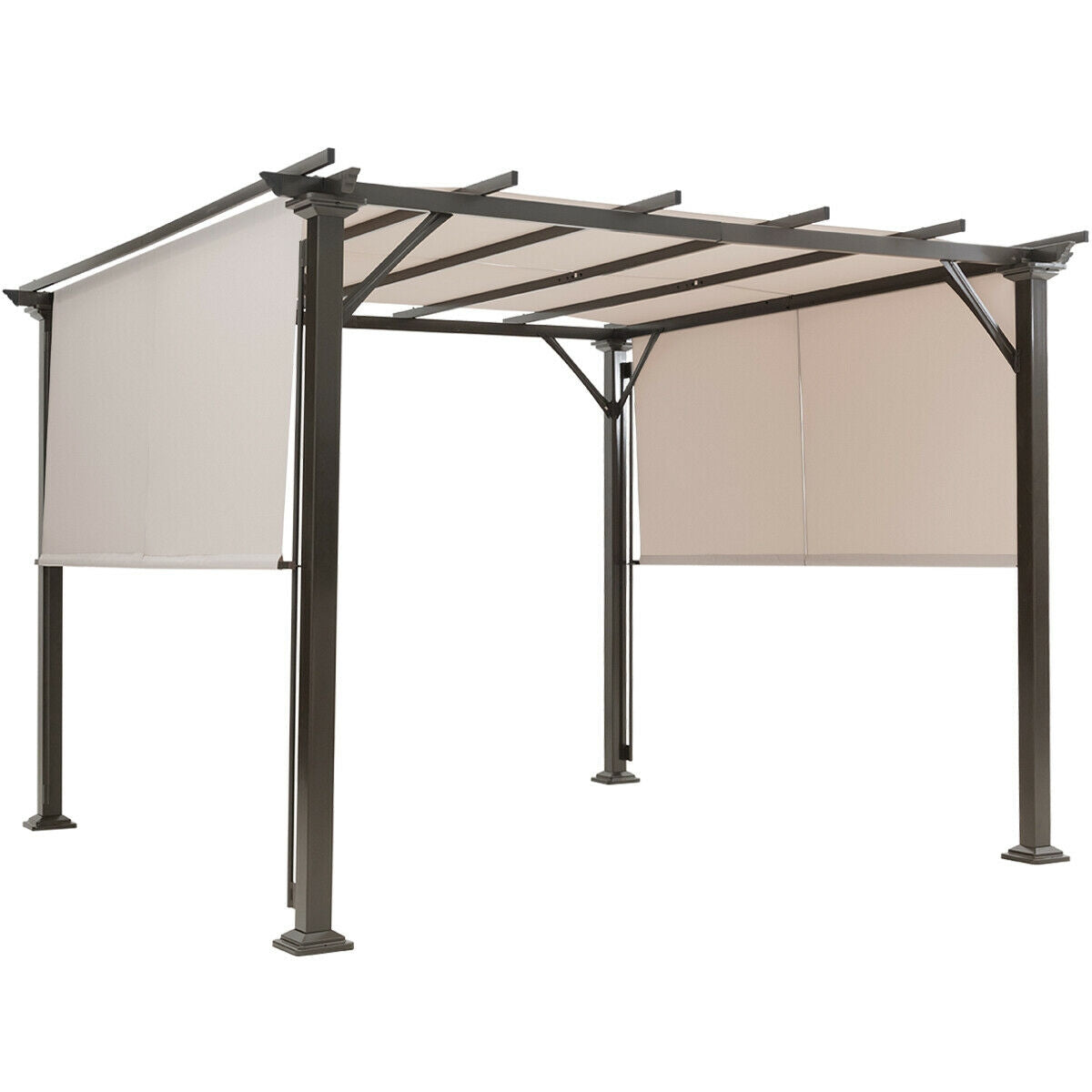 10 x 10 Feet Metal Frame Patio Shelter, Beige Gazebos Beige at Gallery Canada
