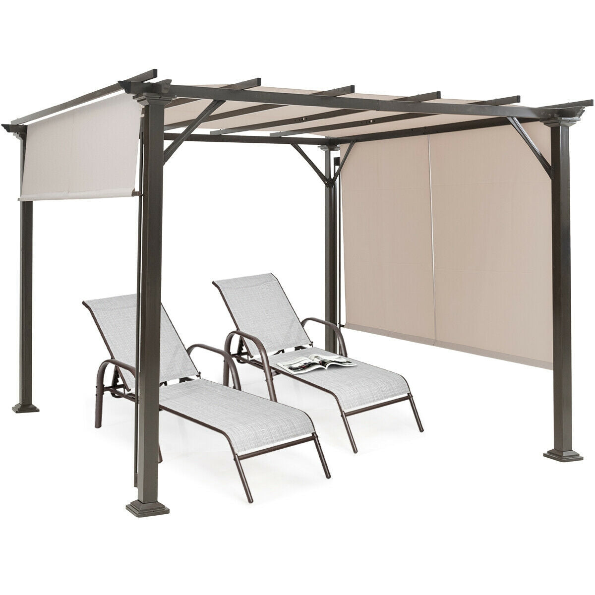 10 x 10 Feet Metal Frame Patio Furniture Shelter, Beige Gazebos at Gallery Canada