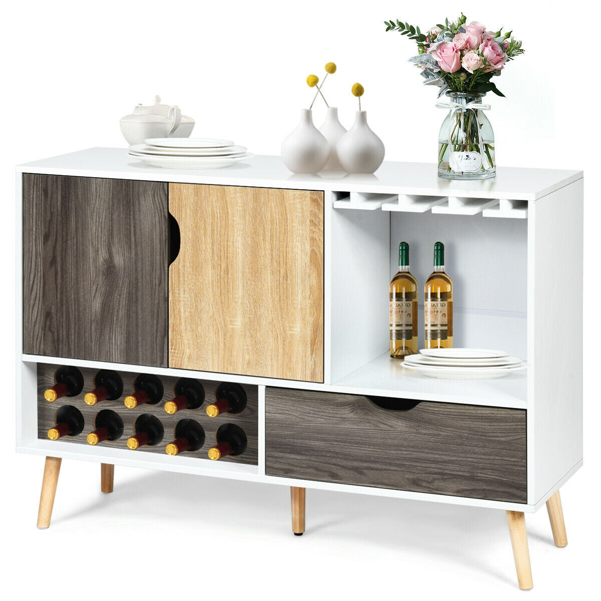 Mid-Century Buffet Sideboard Wooden Storage Cabinet, White Sideboards Cabinets & Buffets at Gallery Canada