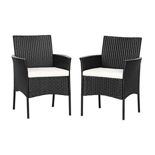 2 Pieces Patio Wicker Chairs with Cozy Seat Cushions, Black Patio Dining Chairs Black at Gallery Canada