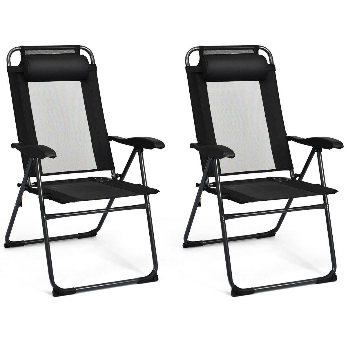 4 Pieces Patio Garden Adjustable Reclining Folding Chairs with Headrest, Black Patio Dining Chairs at Gallery Canada