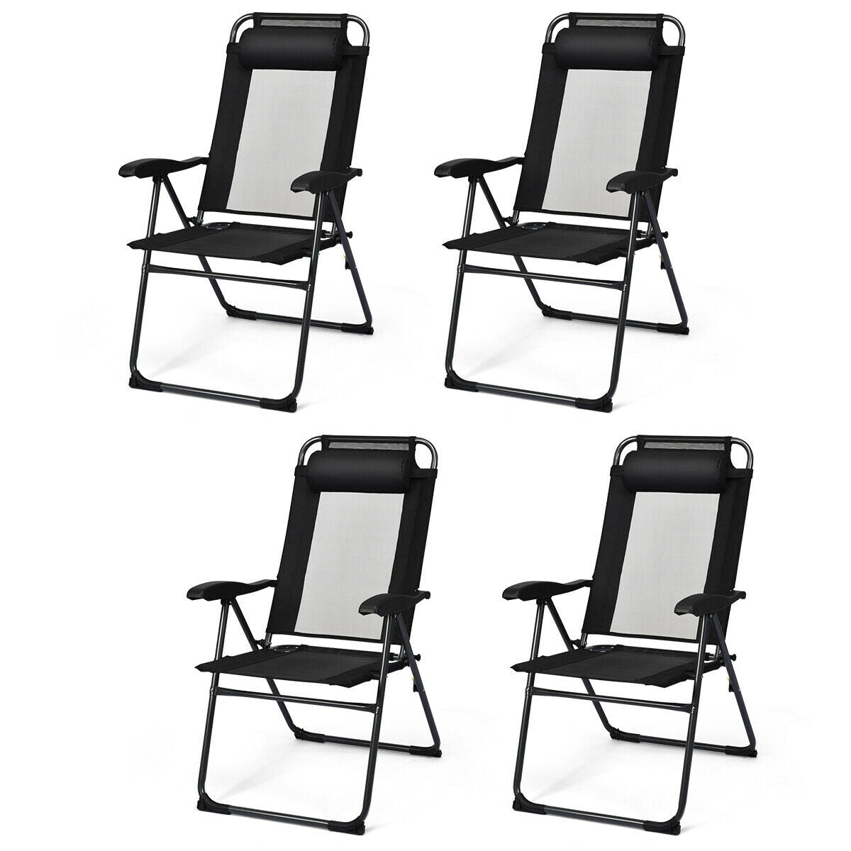 4 Pieces Patio Garden Adjustable Reclining Folding Chairs with Headrest, Black Patio Dining Chairs at Gallery Canada