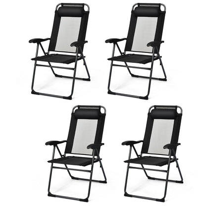 4 Pieces Patio Garden Adjustable Reclining Folding Chairs with Headrest, Black - Gallery Canada