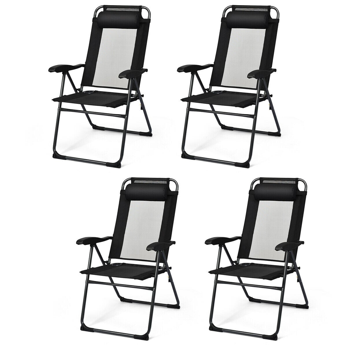 4 Piece Patio Garden Adjustable Reclining Folding Chairs, Black Patio Dining Chairs at Gallery Canada