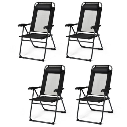 4 Pieces Patio Garden Adjustable Reclining Folding Chairs with Headrest, Black Patio Dining Chairs Black at Gallery Canada