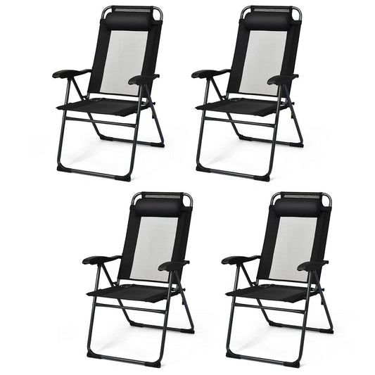4 Pieces Patio Garden Adjustable Reclining Folding Chairs with Headrest, Black Patio Dining Chairs Black at Gallery Canada