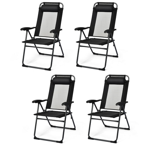 4 Pieces Patio Garden Adjustable Reclining Folding Chairs with Headrest, Black