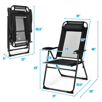 4 Pieces Patio Garden Adjustable Reclining Folding Chairs with Headrest, Black - Gallery Canada