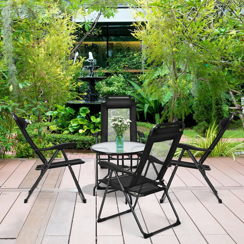4 Pieces Patio Garden Adjustable Reclining Folding Chairs with Headrest, Black