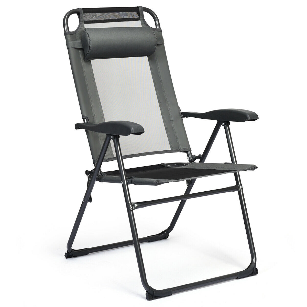 4 Pieces Patio Garden Adjustable Reclining Folding Chairs with Headrest, Gray Patio Dining Chairs at Gallery Canada