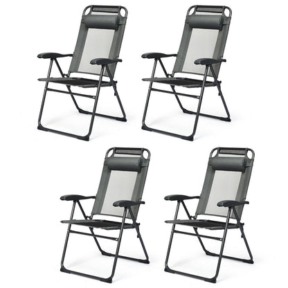 4 Pieces Patio Garden Adjustable Reclining Folding Chairs with Headrest, Gray - Gallery Canada