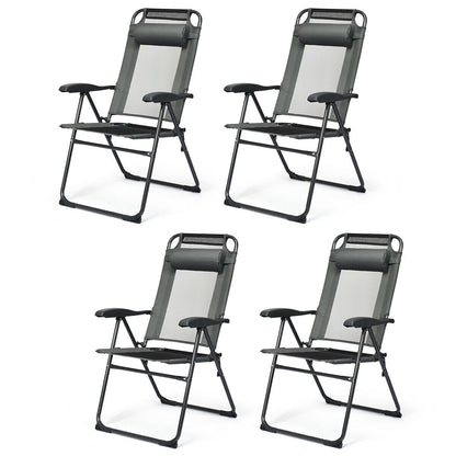 4 Pieces Patio Garden Adjustable Reclining Folding Chairs with Headrest, Gray Patio Dining Chairs at Gallery Canada