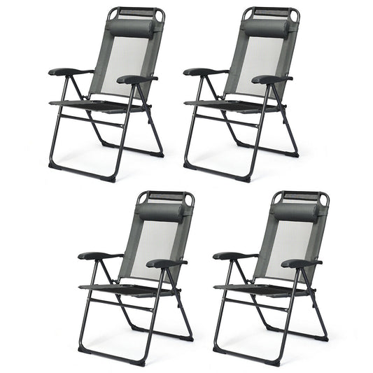 4 Adjustable Reclining Folding Chairs, Gray Patio Dining Chairs Gray at Gallery Canada