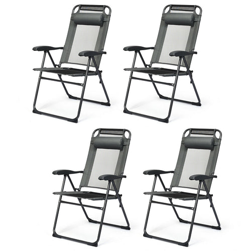 4 Adjustable Reclining Folding Chairs, Gray