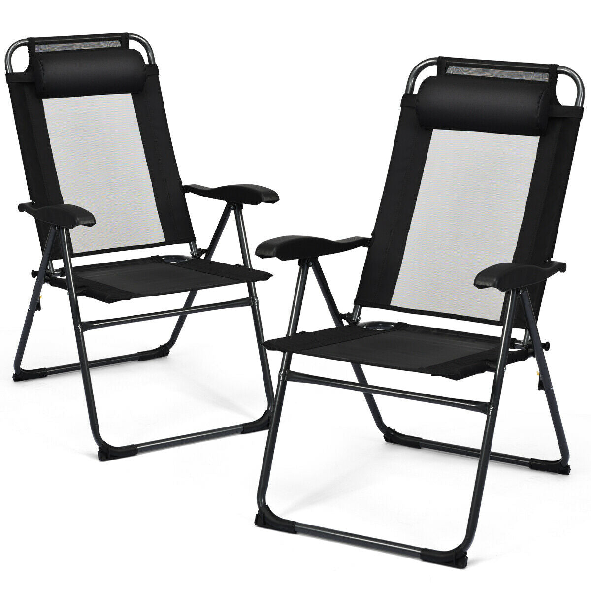 2 Pieces Patio Adjustable Folding Recliner Chairs with 7 Level Adjustable Backrest, Black Beach & Lawn Chairs at Gallery Canada