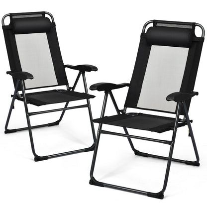 2 Pieces Patio Adjustable Folding Recliner Chairs with 7 Level Adjustable Backrest, Black Beach & Lawn Chairs at Gallery Canada