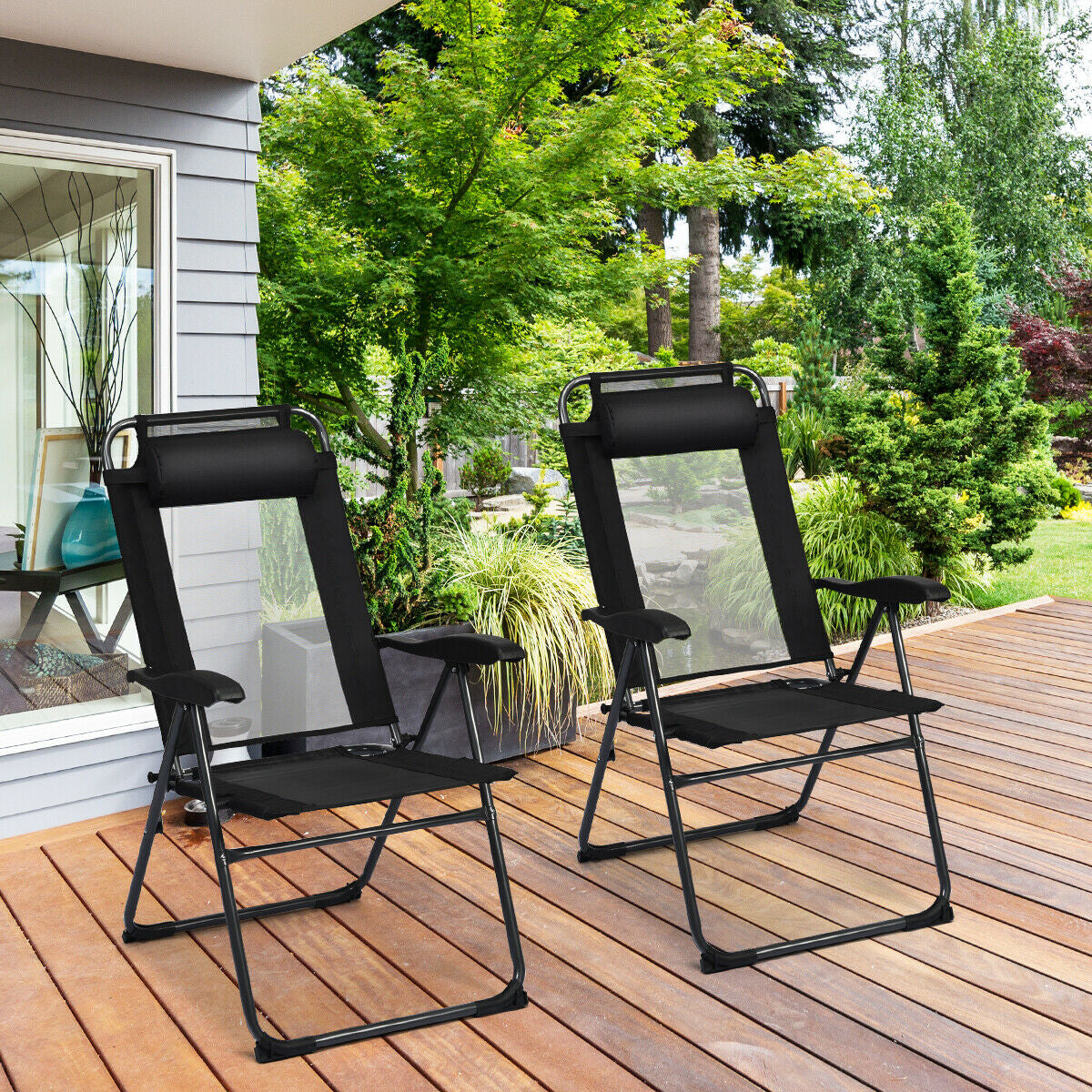 2 Pieces Patio Adjustable Folding Recliner Chairs with 7 Level Adjustable Backrest, Black Beach & Lawn Chairs at Gallery Canada