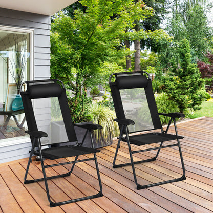 2 Pieces Patio Adjustable Folding Recliner Chairs with 7 Level Adjustable Backrest, Black Beach & Lawn Chairs at Gallery Canada