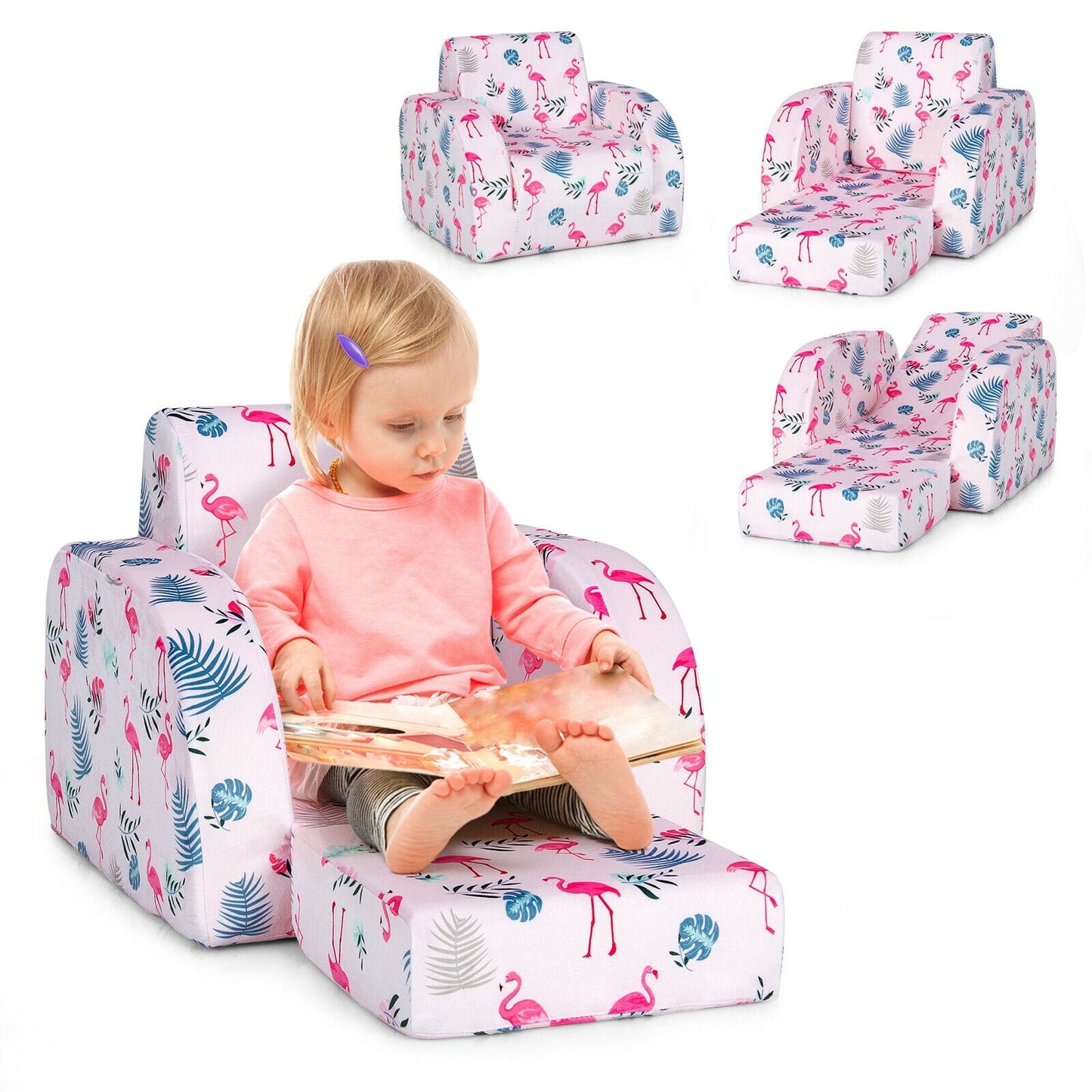 3-In-1 Convertible Kid Sofa Bed, Flip-Out Chair Lounger, Pink Kids Chairs & Seating at Gallery Canada