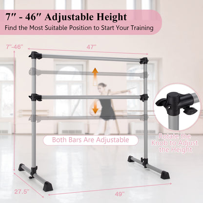 4 Feet Portable Double Freestanding Barre Dancing Stretching, Silver Yoga Accessories at Gallery Canada