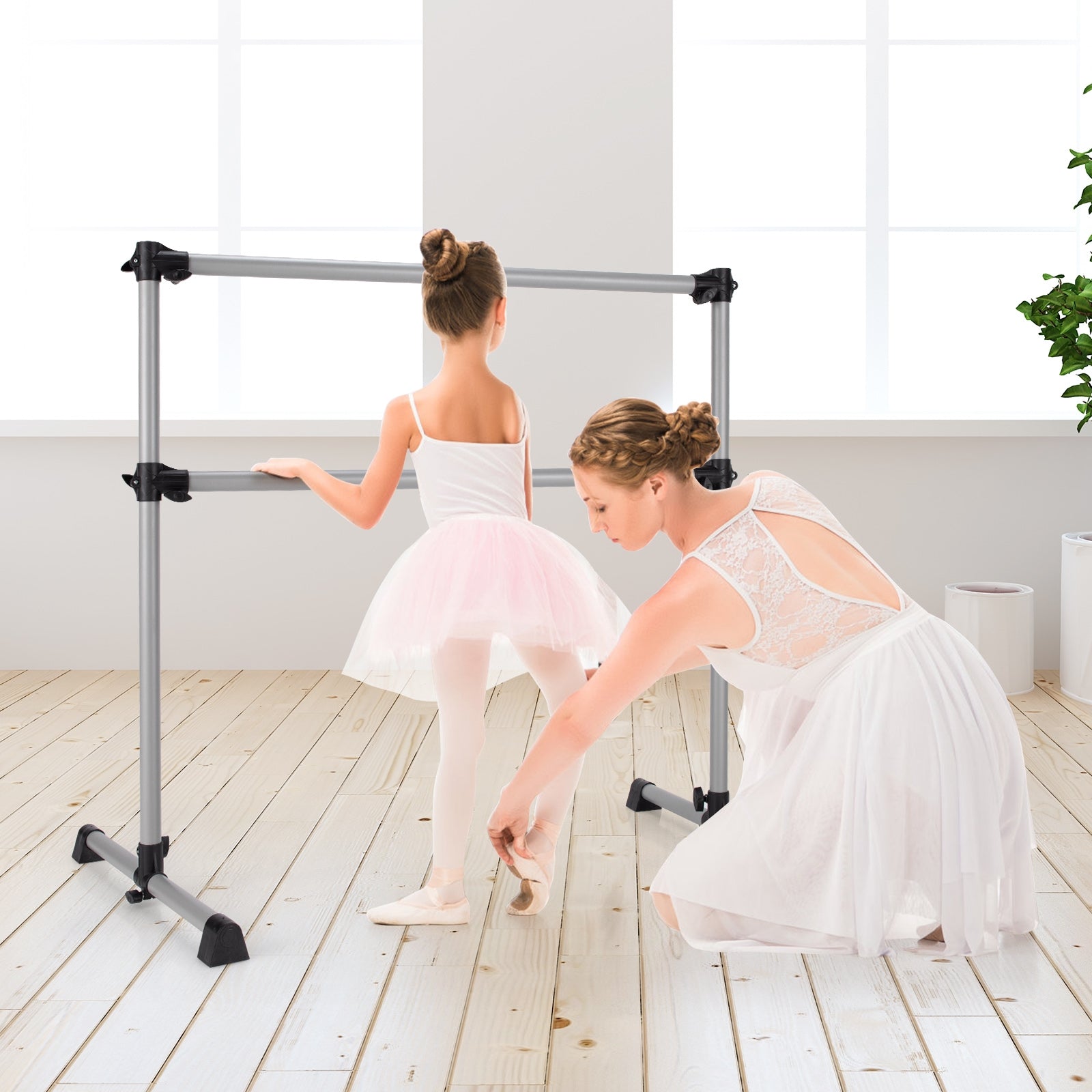 4 Feet Portable Double Freestanding Barre Dancing Stretching, Silver Yoga Accessories at Gallery Canada