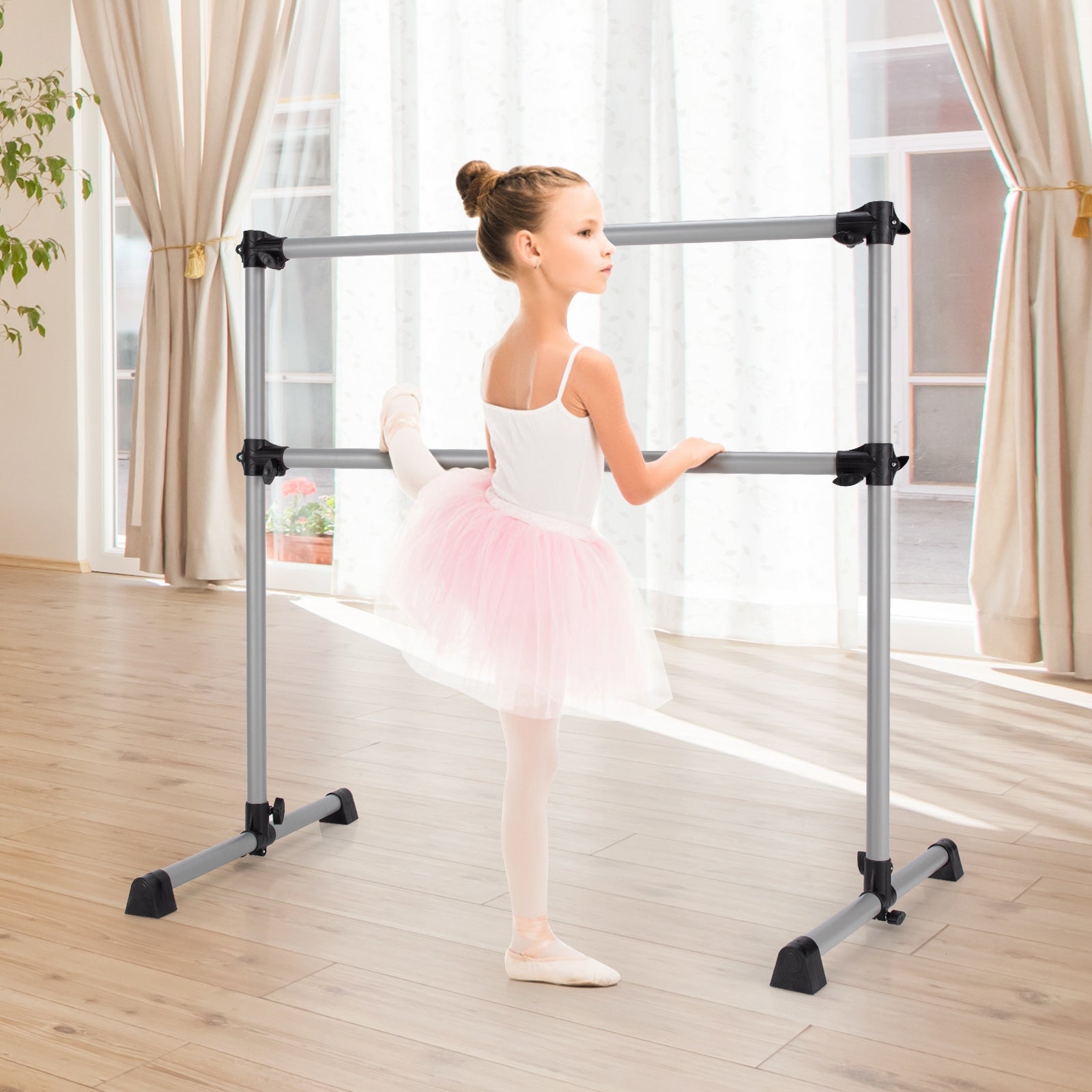 4 Feet Portable Double Freestanding Barre Dancing Stretching, Silver Yoga Accessories at Gallery Canada